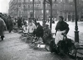 Parades al «passeig dels galls», abans de Nadal, any 1910. AGDB. Fons i autoria: Frederic Juandó Alegret.