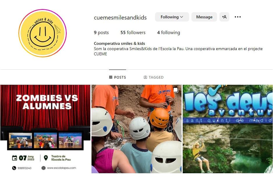 Perfil d'Instagram de la coopertaiva de l'Escola Sant Pau