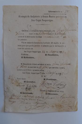 Certificats de pagament de subsidis als associats i altres pagaments, 1895. Arxiu Municipal de Sant Cugat Sesgarrigues.