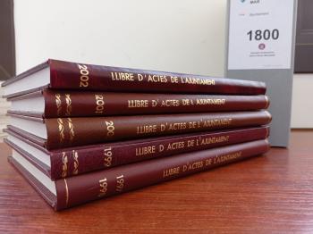 Alguns dels llibres de les actes del Ple del fons municipal de Cabrera de Mar.