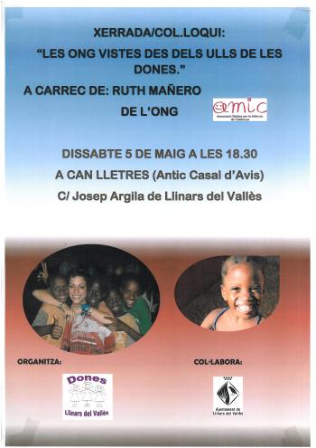 Cartell de la xerrada col·loqui Les ONGs vistes des dels ulls de les dones, 2012, Fons de l’Associació de Dones de Llinars del Vallès. Arxiu Municipal de Llinars del Vallès.
