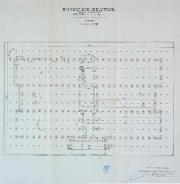 AGDB: Fons: Diputació de Barcelona. R. 3695. Autoria: Joan Rubió i Bellver. Universitat Industrial Hispano-Americana. Projecte d’un edifici per instal·lació de laboratori, soterranis, 1927.