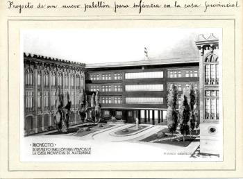 Projecte de construcció d’un nou pavelló per a infància en la Casa de Maternitat (Pavelló Cambó), c. 1957. Autoria: Manuel Baldrich. Fons: Diputació de Barcelona. (CAT AGDB R. 21690)