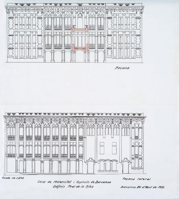 Plànol del primer pis dels edificis Prat de la Riba, 1932. Autoria desconeguda. Fons: Diputació de Barcelona. (CAT AGDB R.6674)