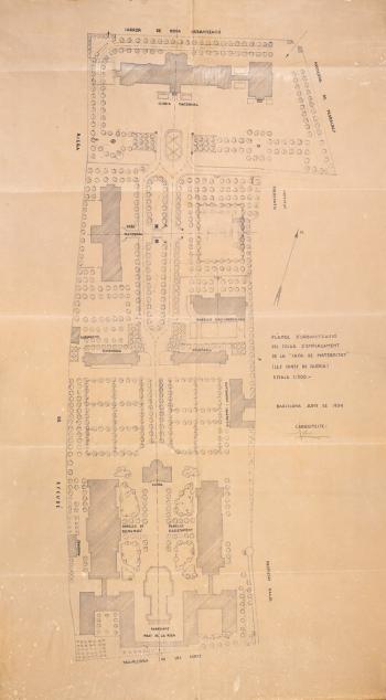Pla d’urbanització del solar d’emplaçament de la Casa de Maternitat, juny de 1934. Autoria: Josep Goday. Fons: Diputació de Barcelona. (CAT AGDB C-384 exp. 10)