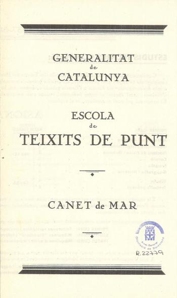 Programa de l’any escolar 1937-1938. Biblioteca de Reserva de la Diputació de Barcelona i Centre de Documentació de l’Arxiu General. (CAT AGDB R.22779)